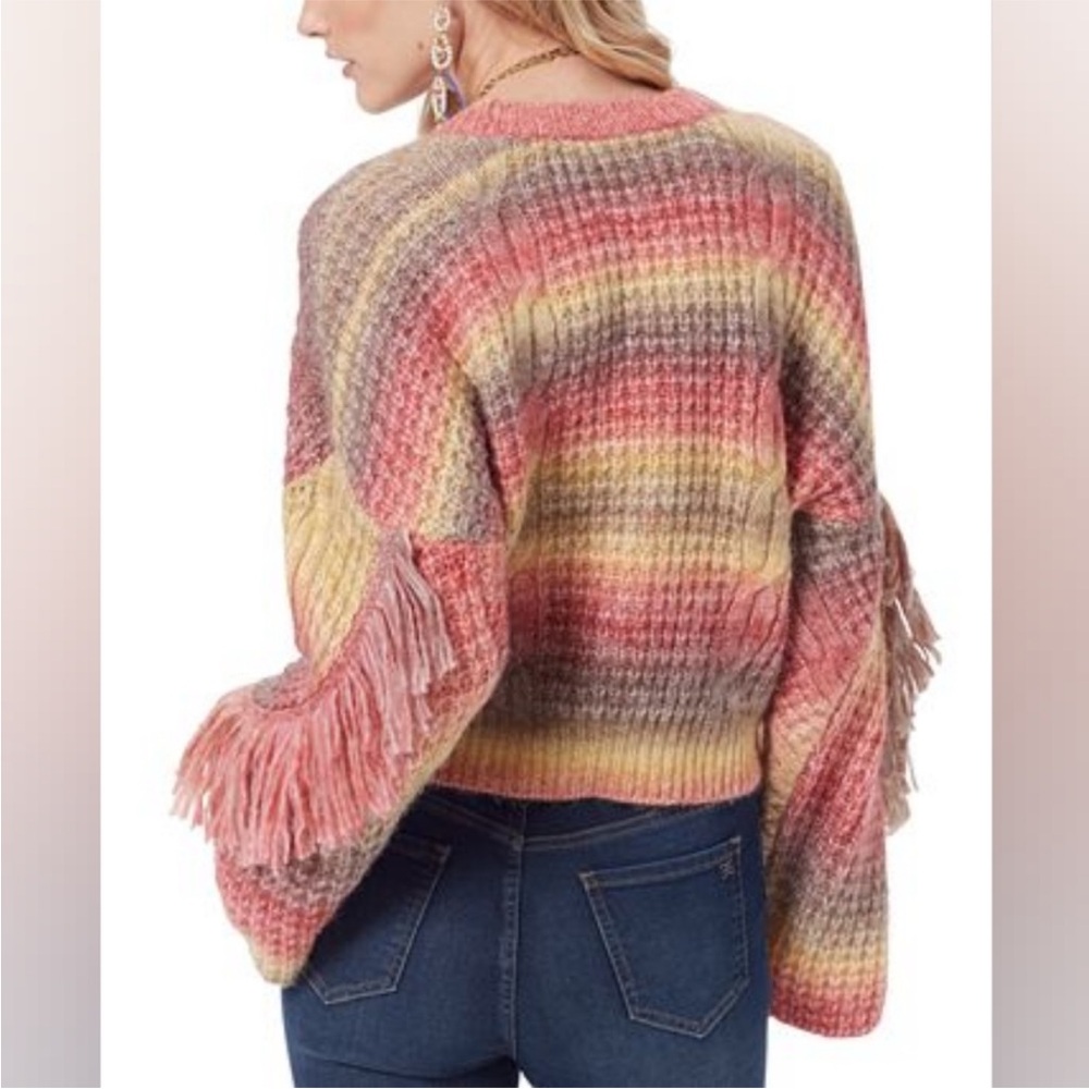 Sam Edelman Vibrant Fringe Cardigan Sweater bell sleeve wool size M - Picture 3 of 16